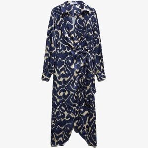 Mango Asymmetrical Dress in Blue and Cream